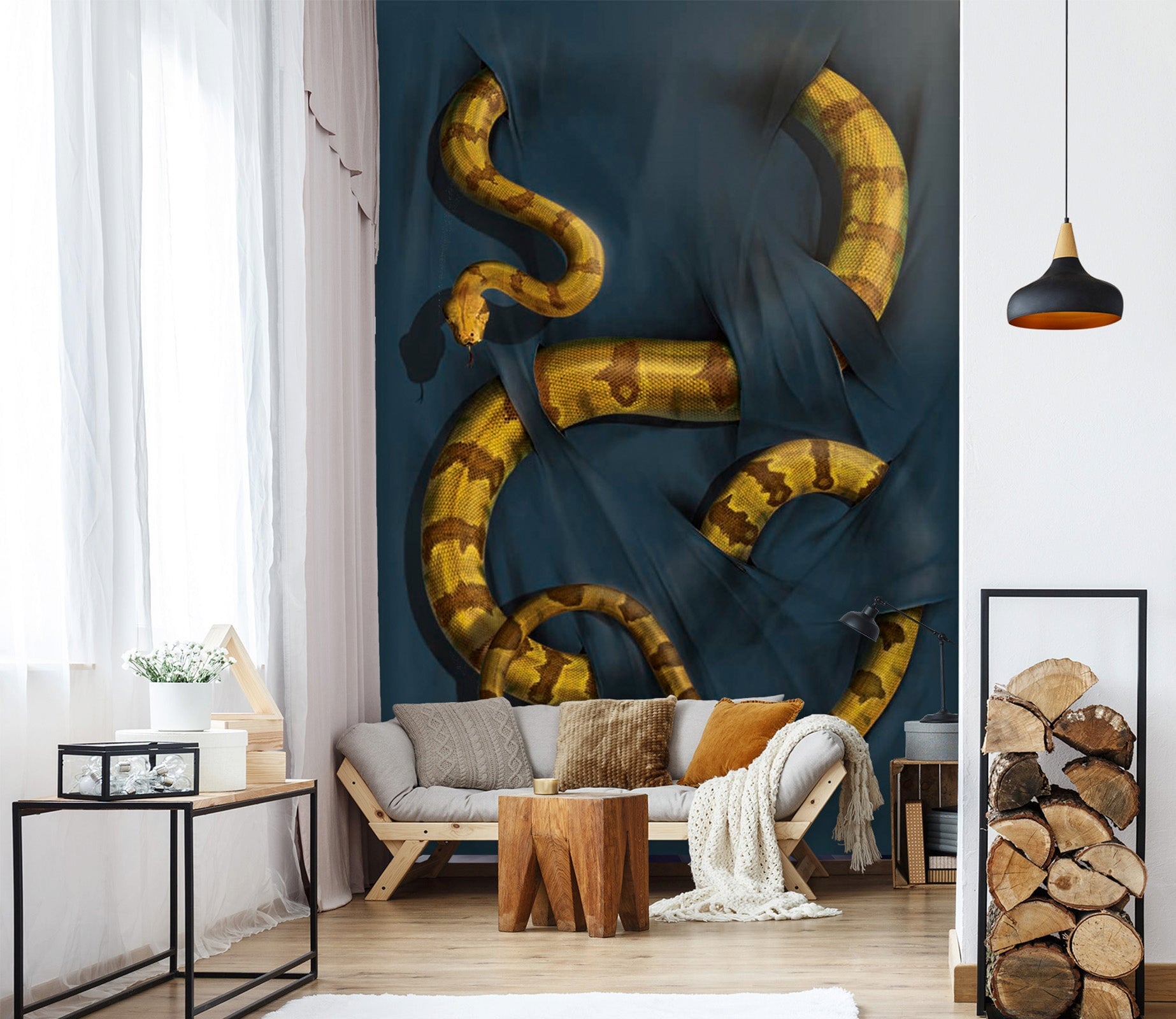3D Gold Python 1414 Wall Murals Exclusive Designer Vincent Wallpaper AJ Wallpaper 
