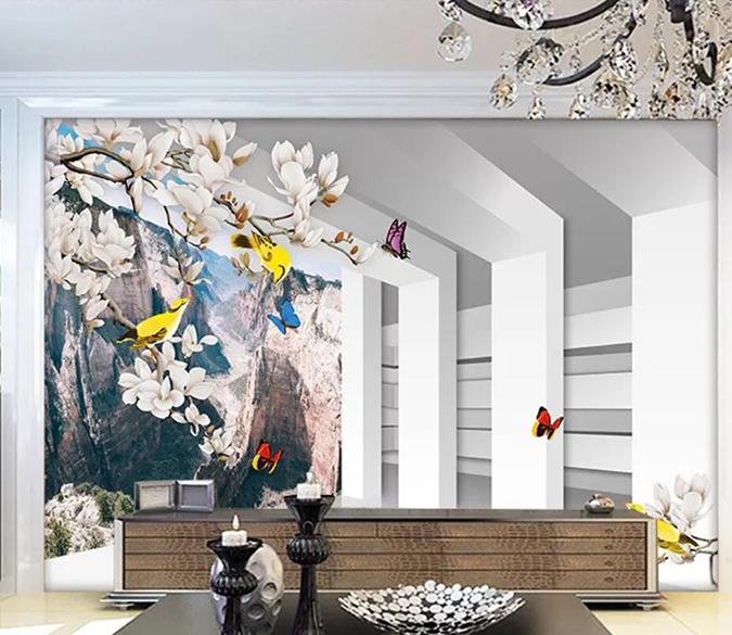 3D Flower Butterfly 007 Wall Murals Wallpaper AJ Wallpaper 2 