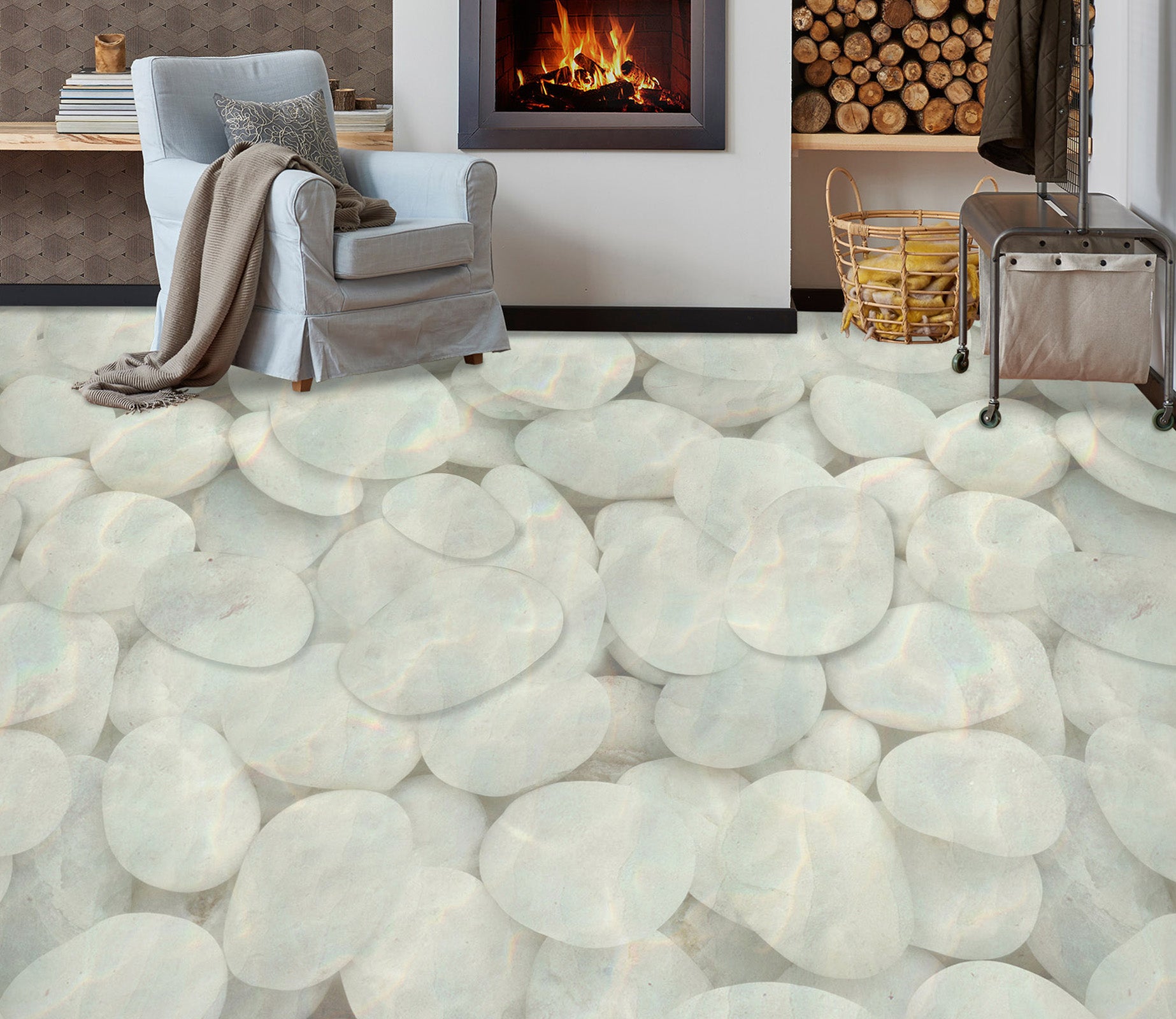 3D Precious White Pebbles 216 Floor Mural  Wallpaper Murals Rug & Mat Print Epoxy waterproof bath floor
