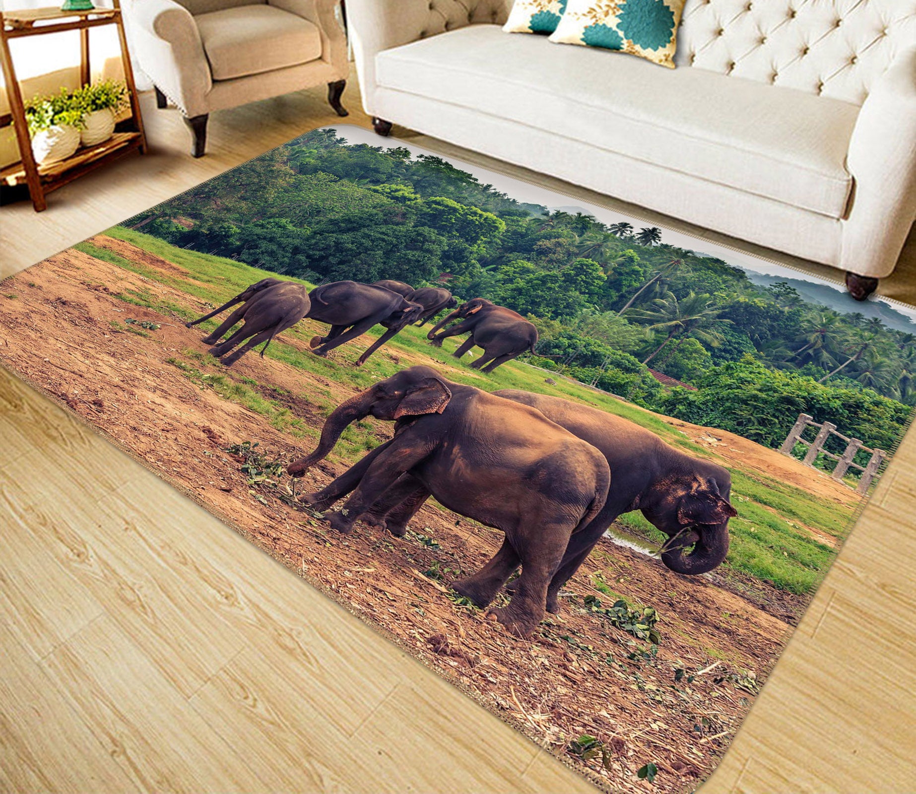 3D Elephant Grass 057 Animal Non Slip Rug Mat