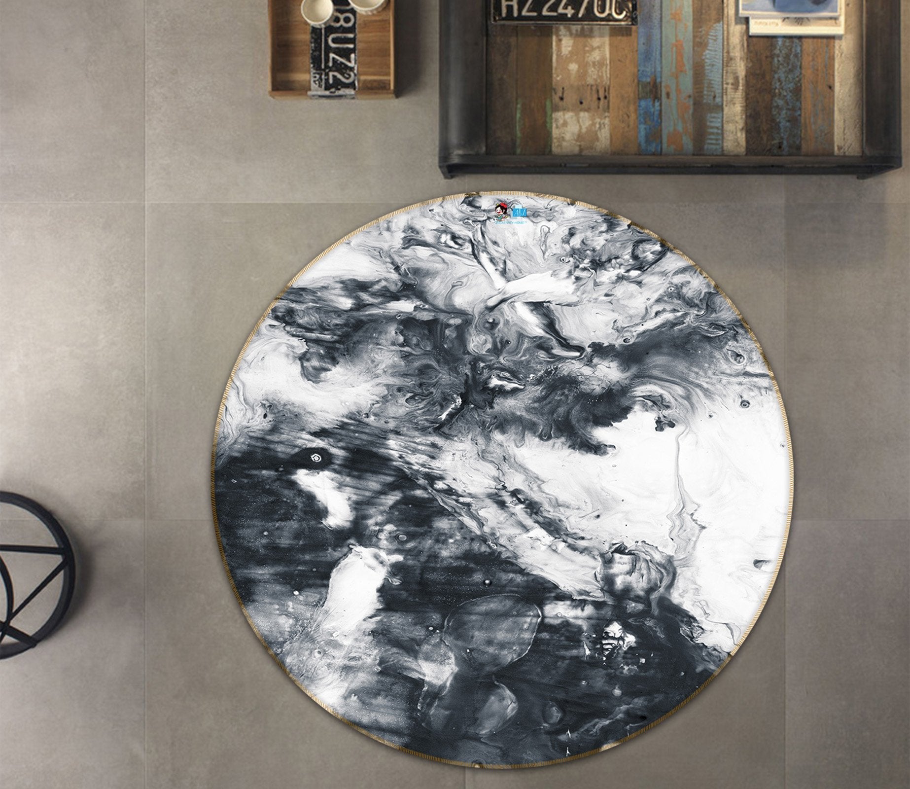 3D Black Ink Abstract 119 Round Non Slip Rug Mat Mat AJ Creativity Home 