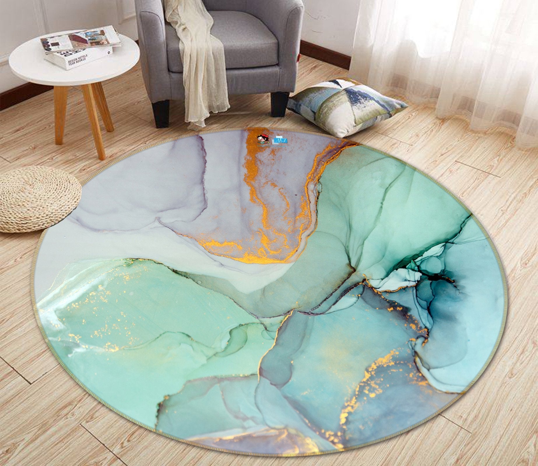 3D Cyan Square 167 Round Non Slip Rug Mat Mat AJ Creativity Home 