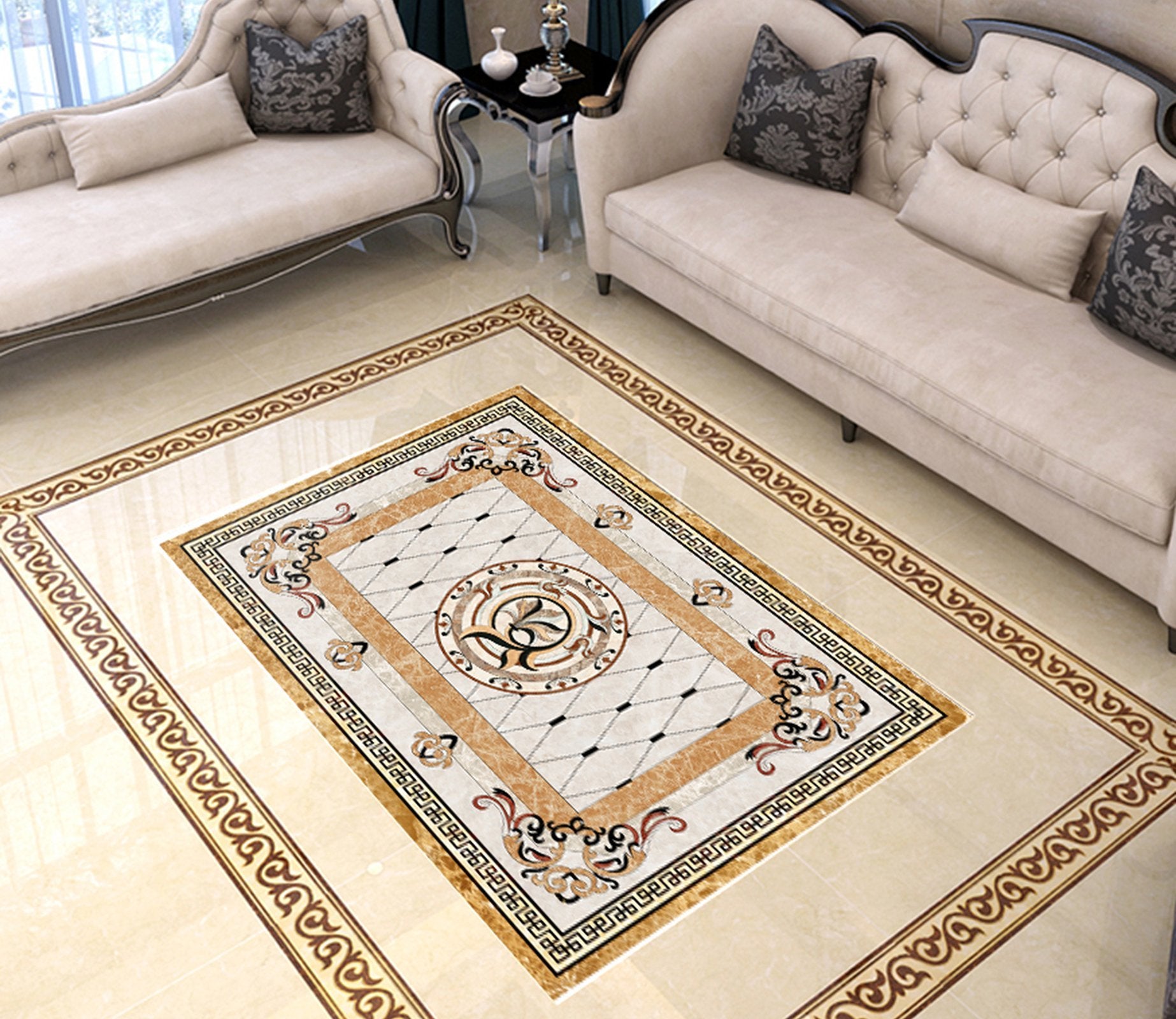 3D Black Orange Pattern WG731 Floor Mural Wallpaper AJ Wallpaper 2 