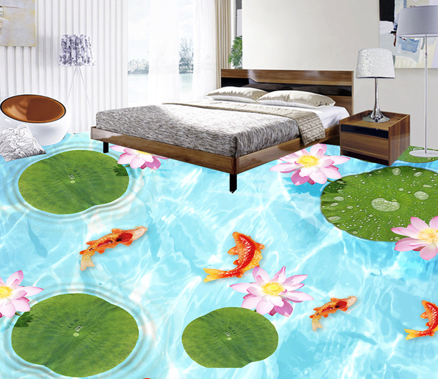 3D Lotus Leaf Lotus 550 Floor Mural  Wallpaper Murals Rug & Mat Print Epoxy waterproof bath floor