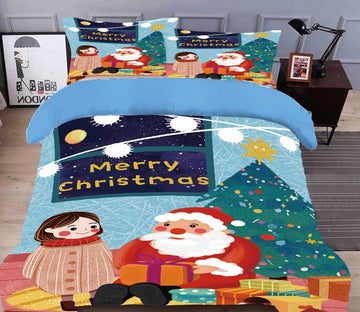 3D Cartoon Santa 31209 Christmas Quilt Duvet Cover Xmas Bed Pillowcases