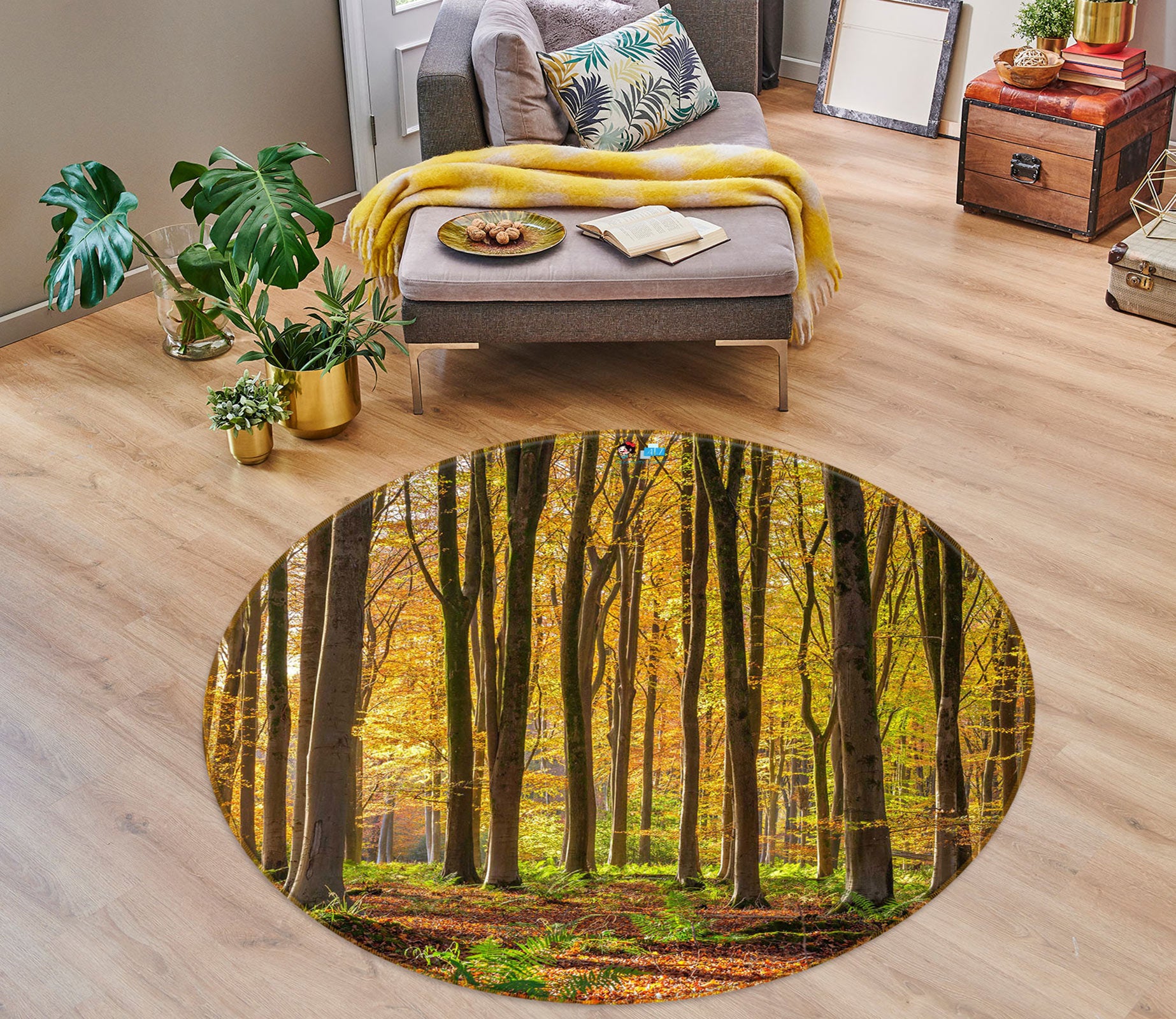 3D Tree Grass 7607 Assaf Frank Rug Round Non Slip Rug Mat