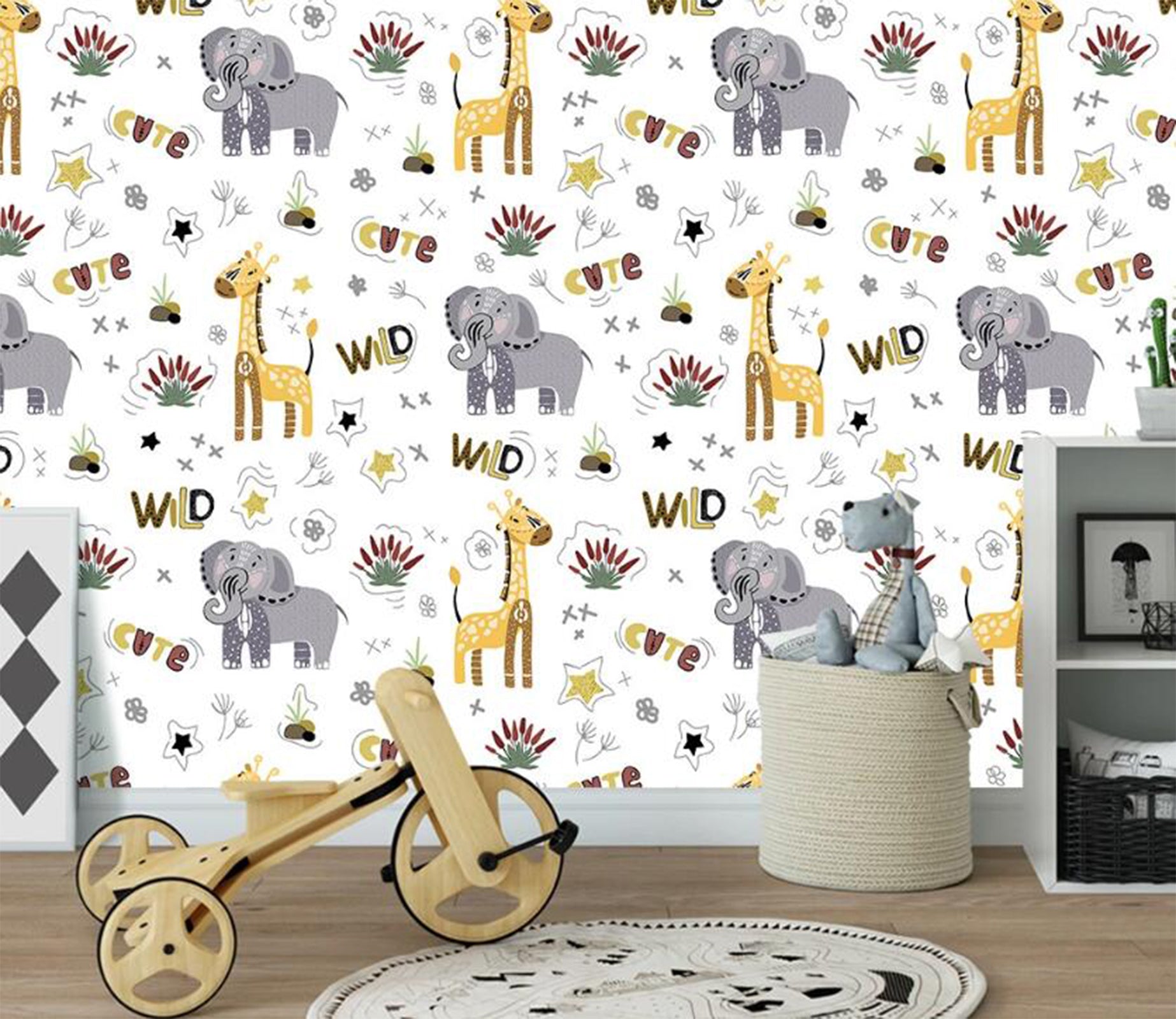3D Giraffes And Elephants 2277 Wall Murals