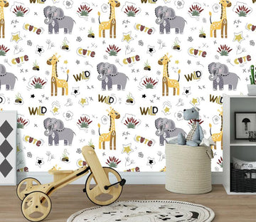 3D Giraffes And Elephants 2277 Wall Murals