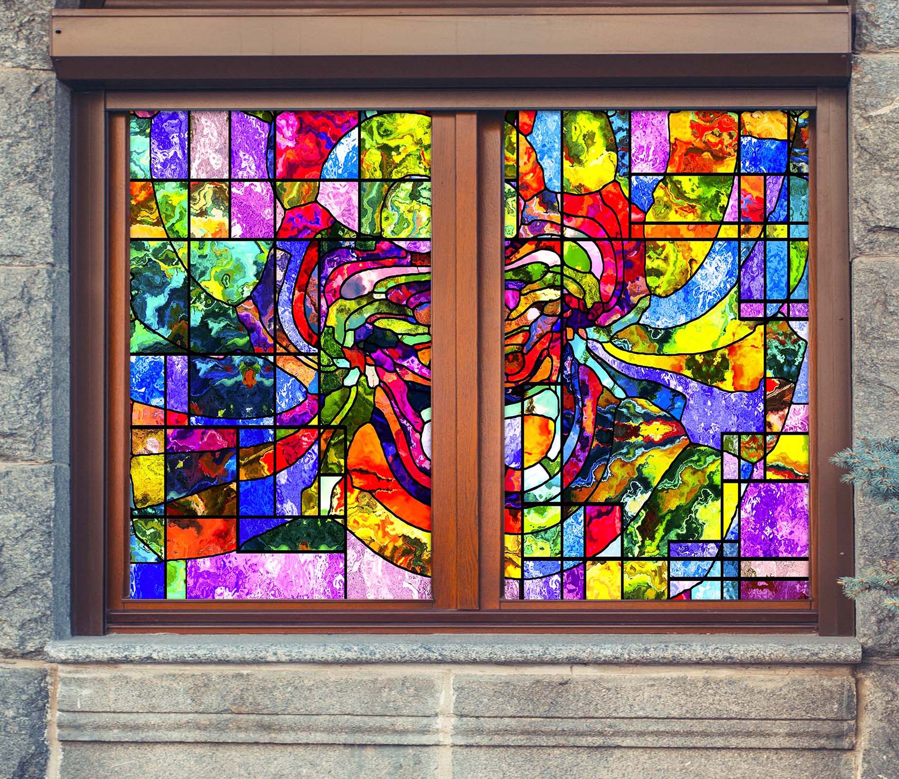 3D Color Abstraction 185 Window Film Print Sticker Cling Stained Glass UV Block