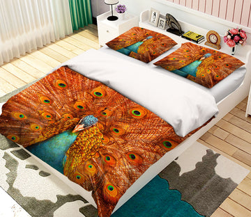 3D Orange Peacock 092 Bed Pillowcases Quilt