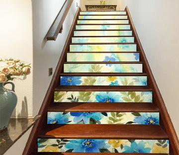 3D Blue Wonderful Flowers 189 Stair Risers