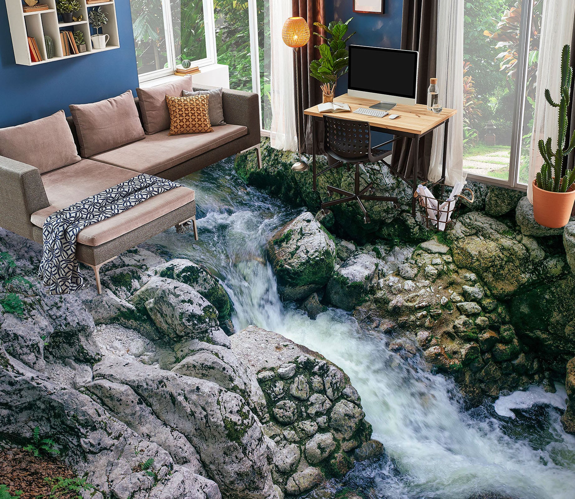 3D Water And Stone Years 1459 Floor Mural  Wallpaper Murals Self-Adhesive Removable Print Epoxy