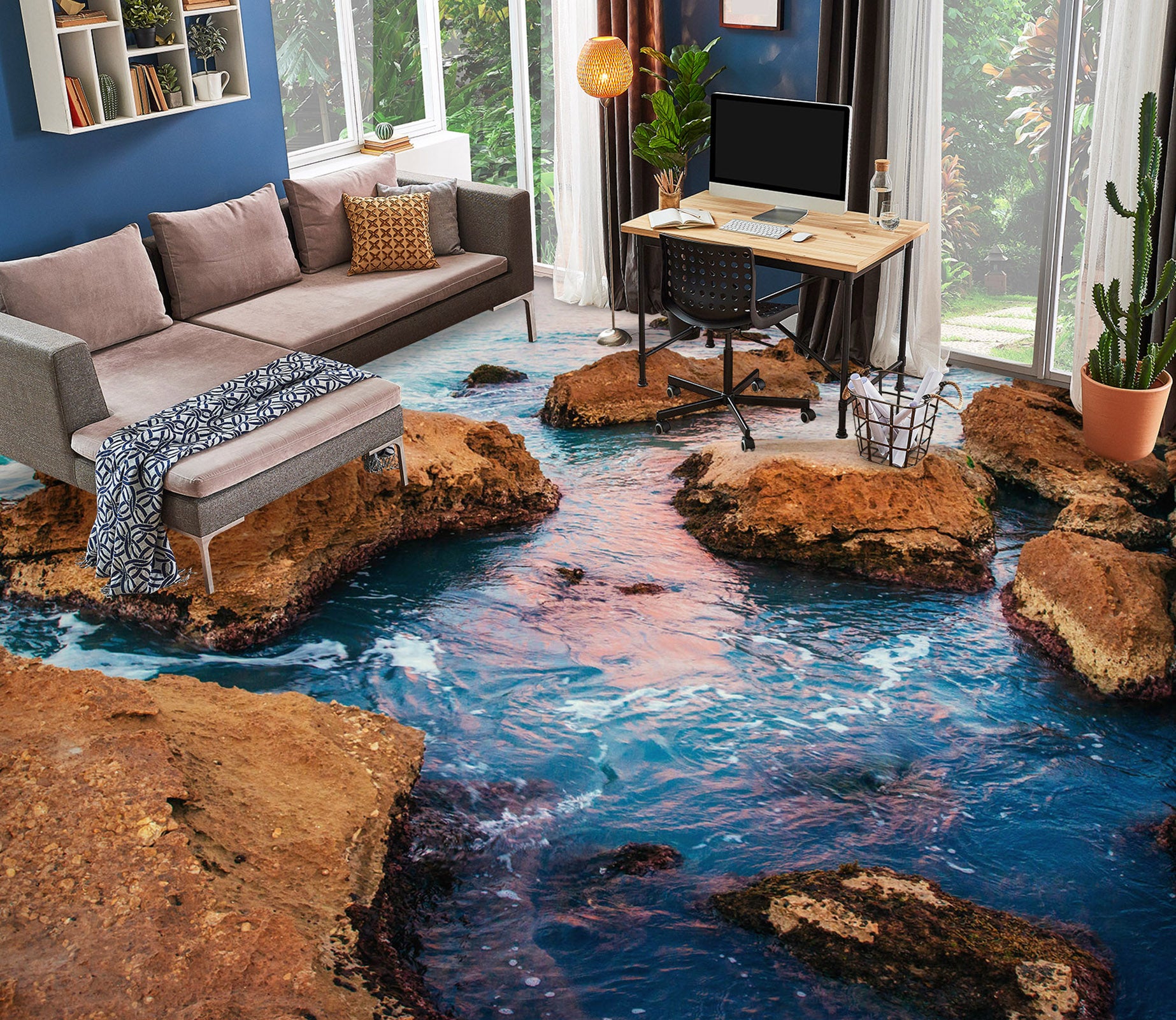 3D Faint Pink Sea 1291 Floor Mural