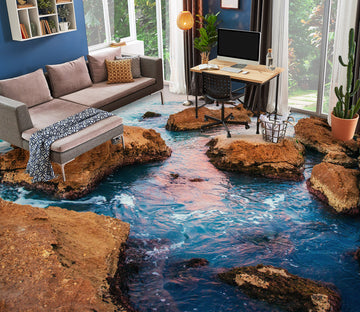 3D Faint Pink Sea 1291 Floor Mural