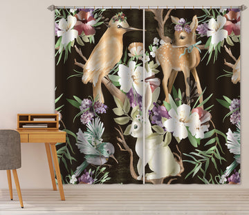 3D Bird Fawn Forest 062 Curtains Drapes