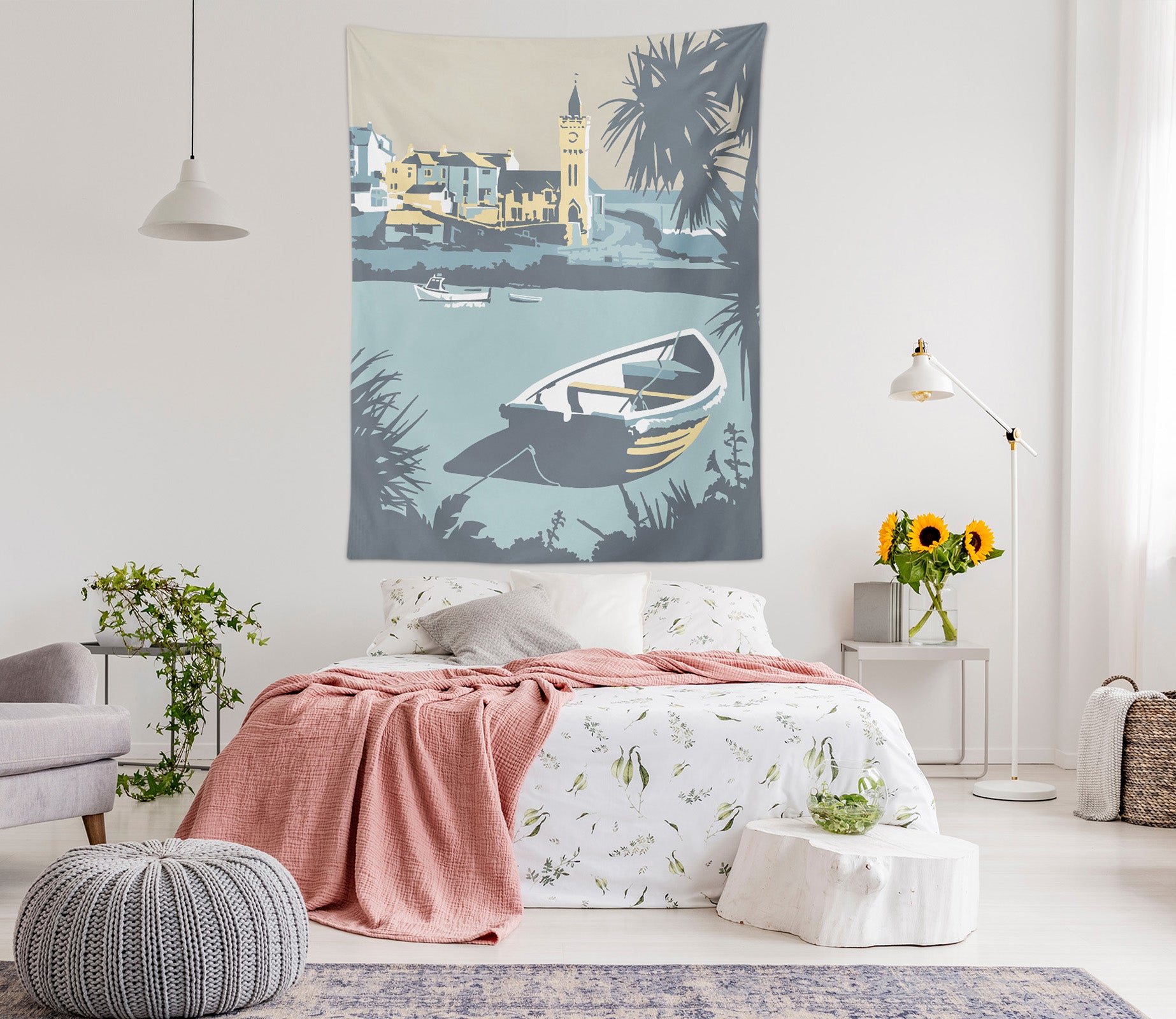 3D Blue Lake Boat 5365 Steve Read Tapestry Hanging Cloth Hang