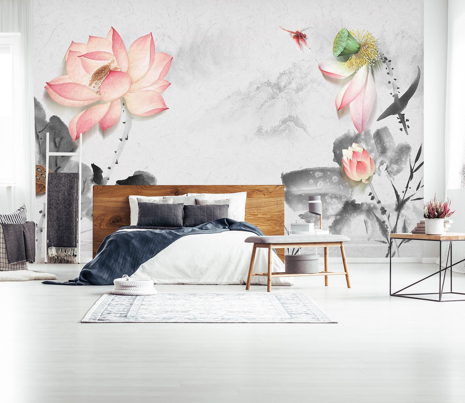 3D Pink Lotus 1469 Wall Murals