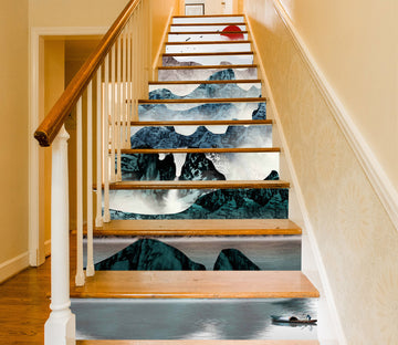 3D Cloudy Mountains In the Morning 549 Stair Risers