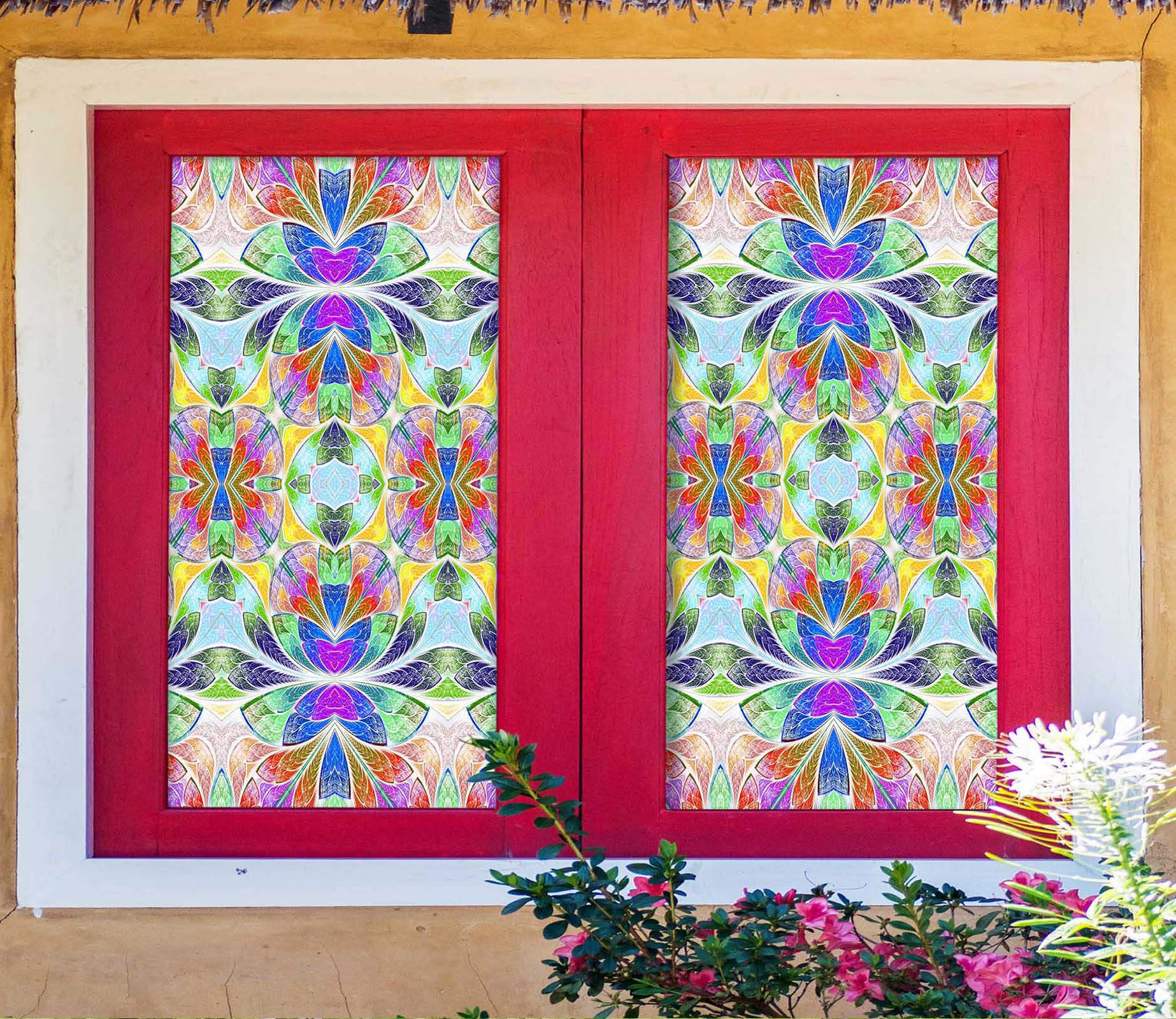 3D Colored Flower 339 Window Film Print Sticker Cling Stained Glass UV Block