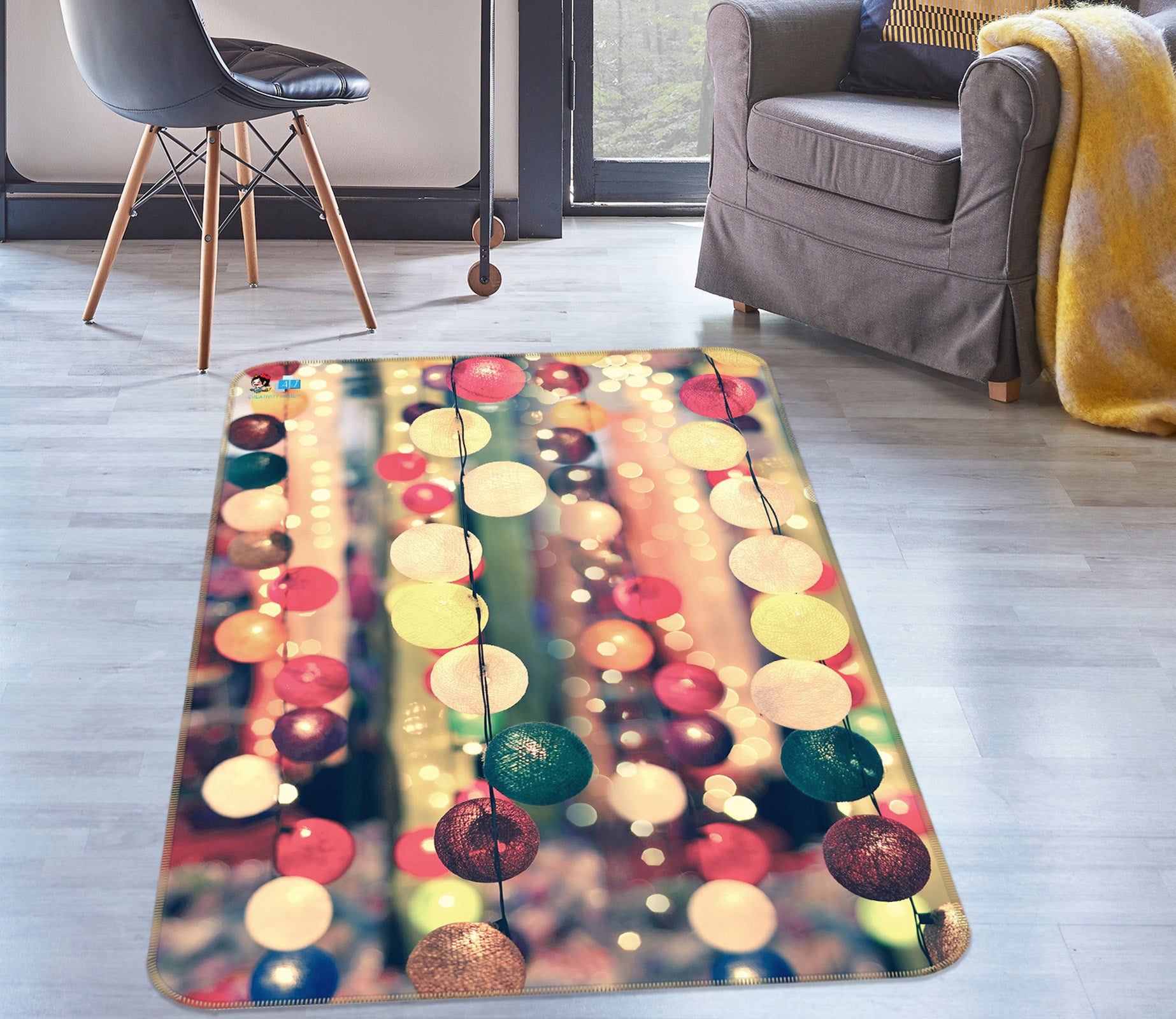 3D Colorful Ball String Lights 57025 Christmas Non Slip Rug Mat Xmas