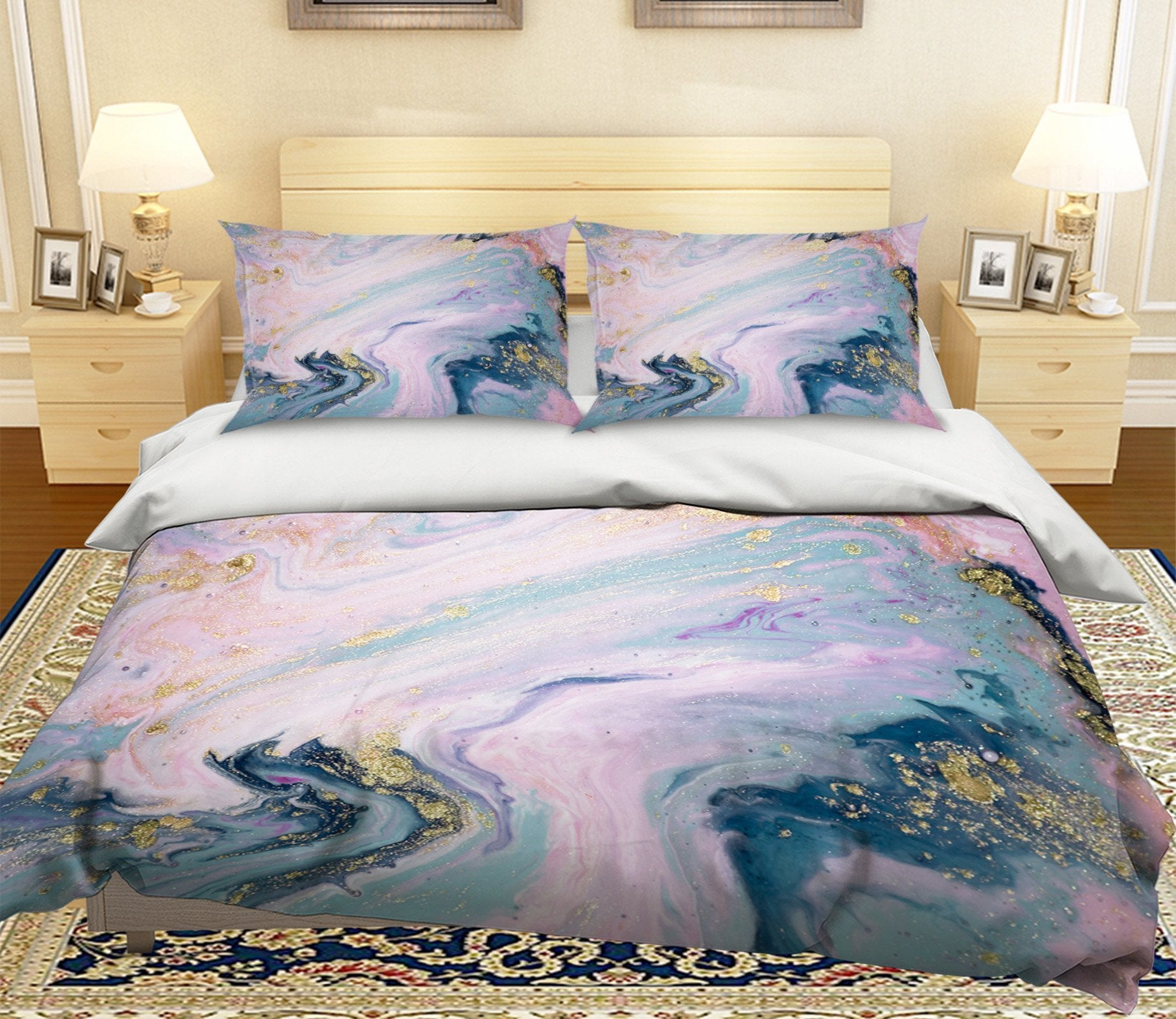 3D Abstract Blue Gold 066 Bed Pillowcases Quilt Wallpaper AJ Wallpaper 