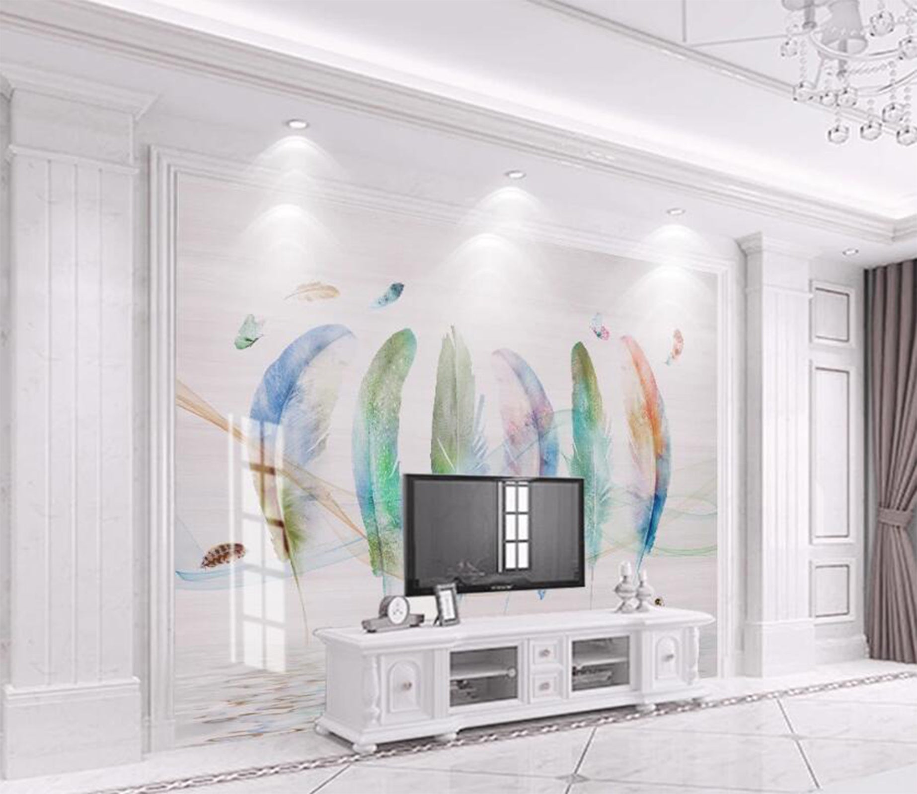 3D Five Beautiful Feathers 2177 Wall Murals