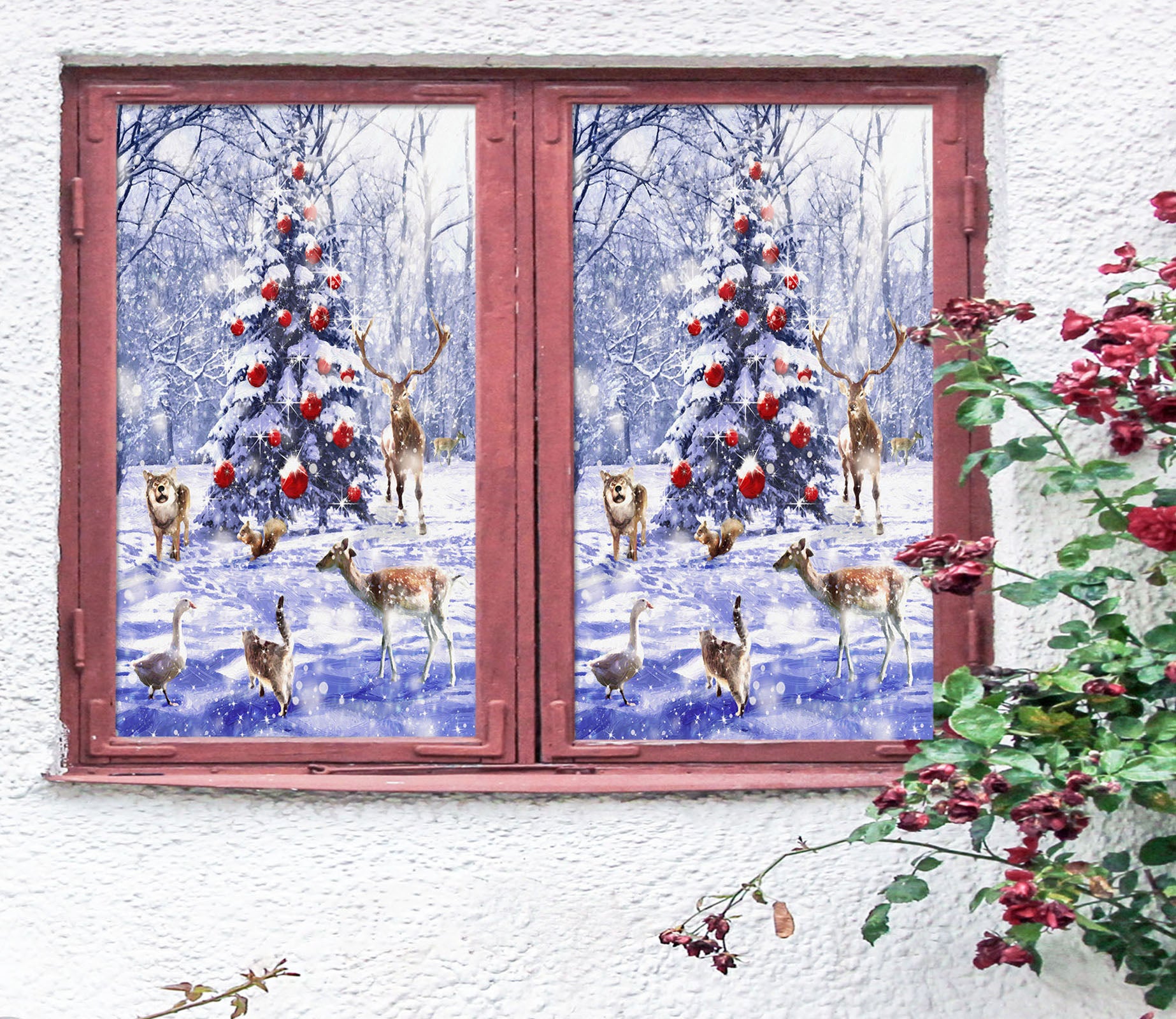 3D Snow Tree 30027 Christmas Window Film Print Sticker Cling Stained Glass Xmas