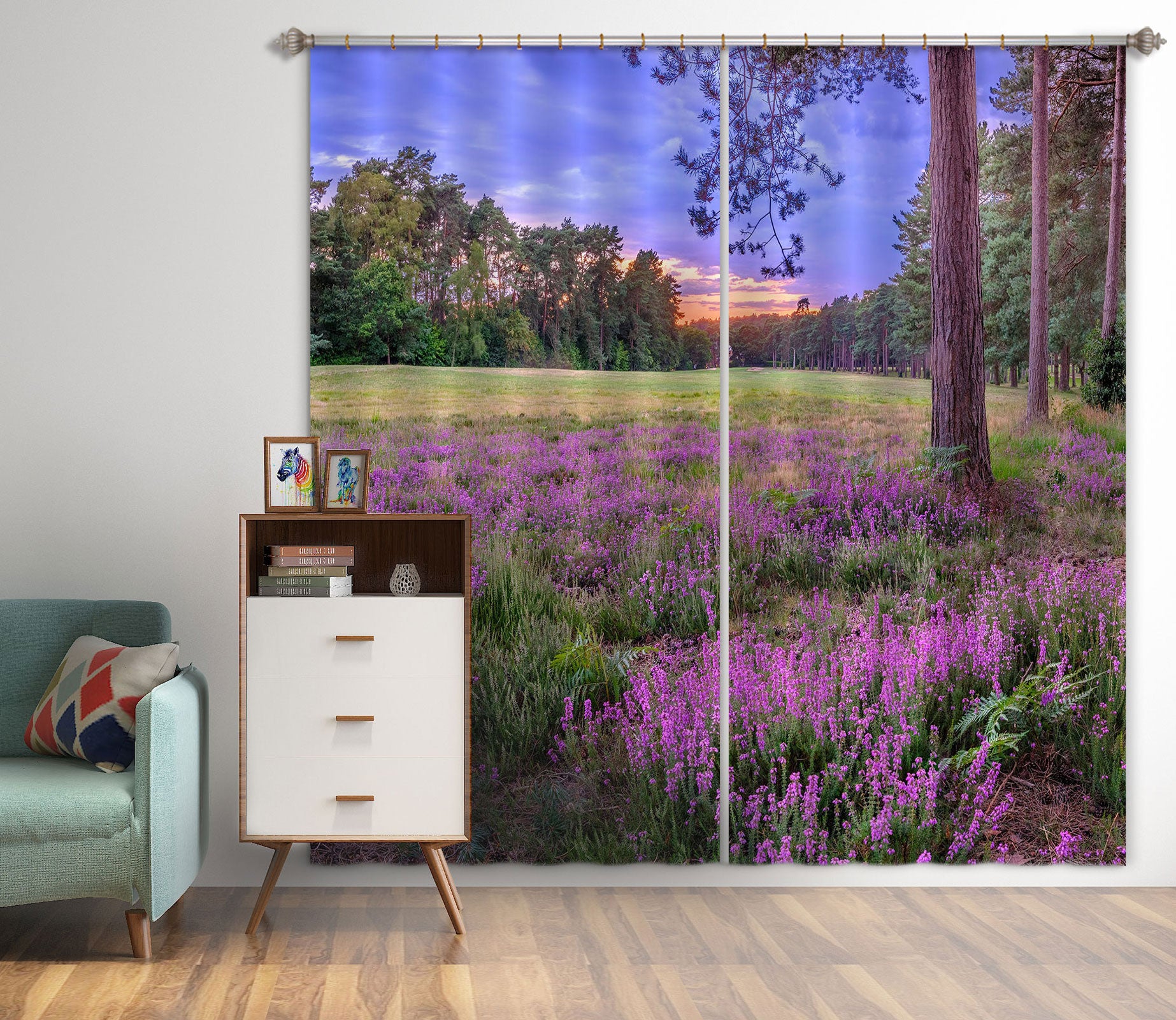 3D Purple Flower Field 060 Assaf Frank Curtain Curtains Drapes