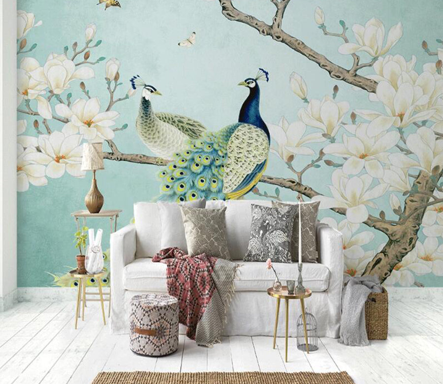 3D Elegant Cyan Peacocks 951 Wall Murals