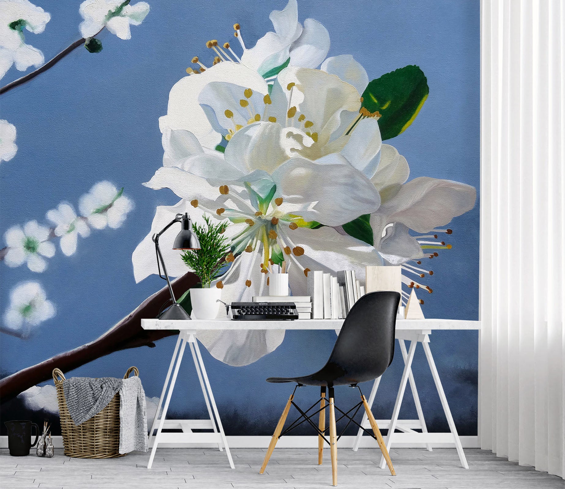 3D White Flower 11110 Matthew Holden Bates Wall Mural Wall Murals