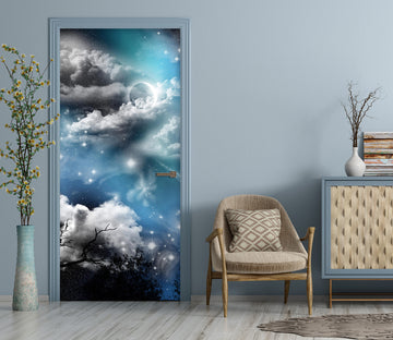 3D Beautiful Stars Moon 019 Door Mural