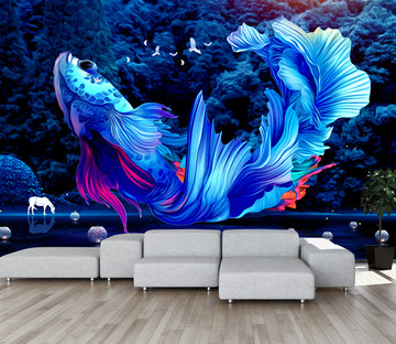 3D Blue Fish Bird WG216 Wall Murals