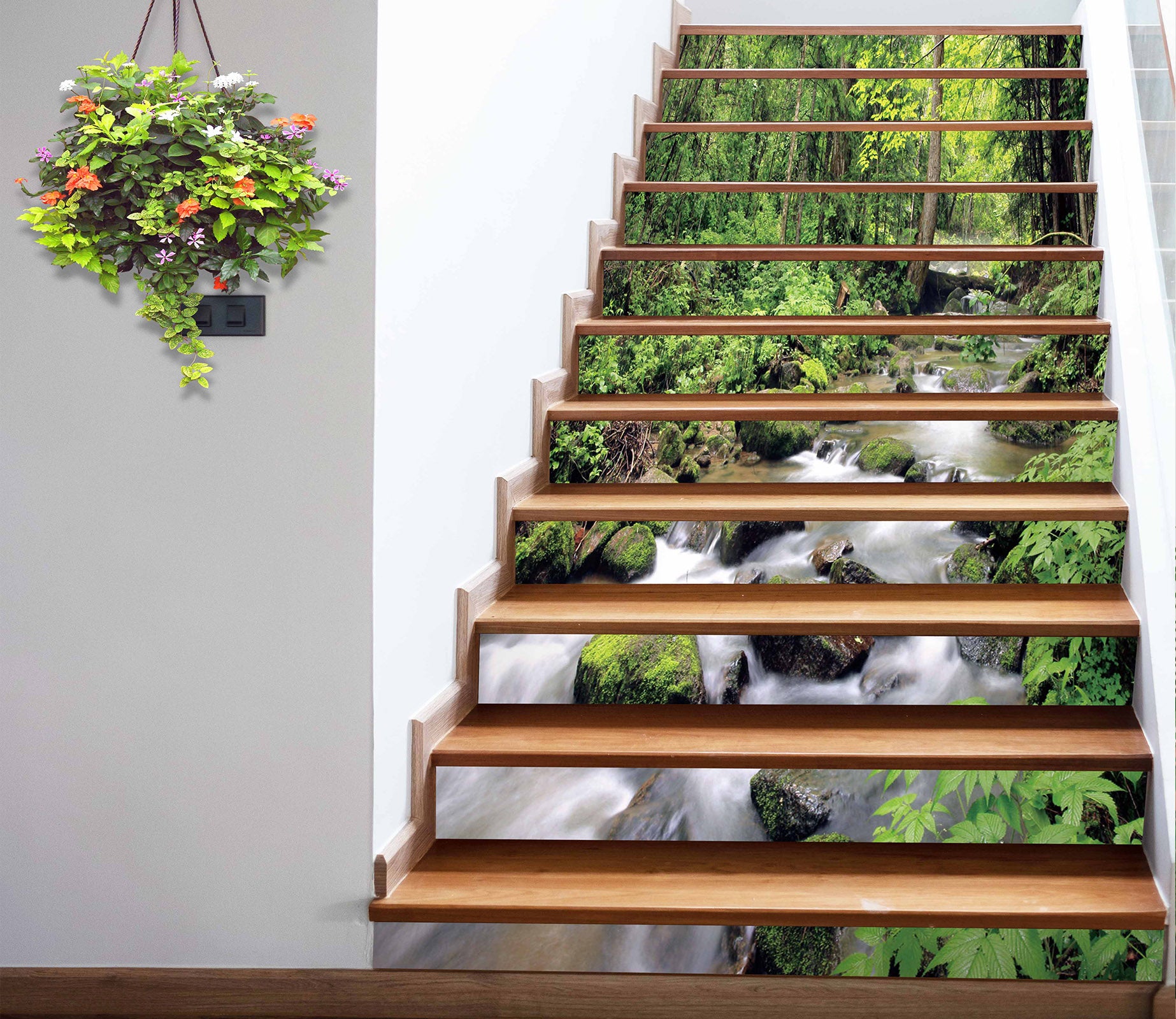 3D Slowly Flowing Water Between Forests 546 Stair Risers