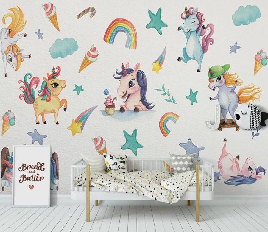 3D Happy Rainbow Horses 908 Wall Murals