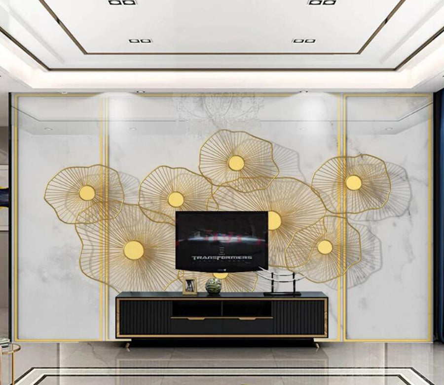 3D Golden Thread Lotus Leaf 225 Wall Murals