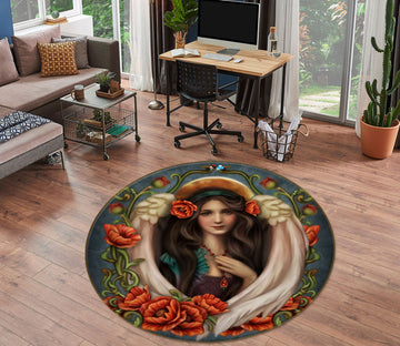 3D Red Flower Woman 8905 Brigid Ashwood Rug Round Non Slip Rug Mat