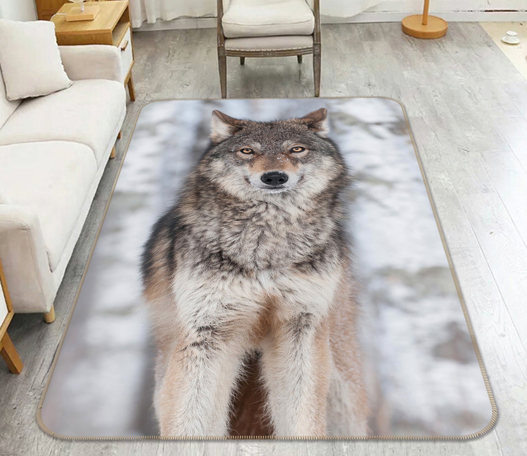 3D White Wolf 211 Animal Non Slip Rug Mat