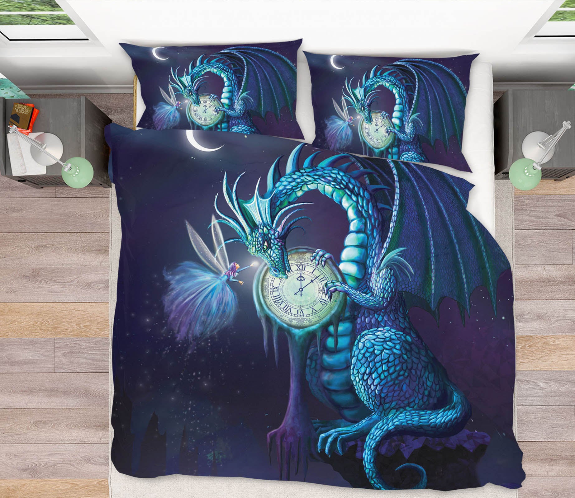 3D Clock Dragon 124 Rose Catherine Khan Bedding Bed Pillowcases Quilt