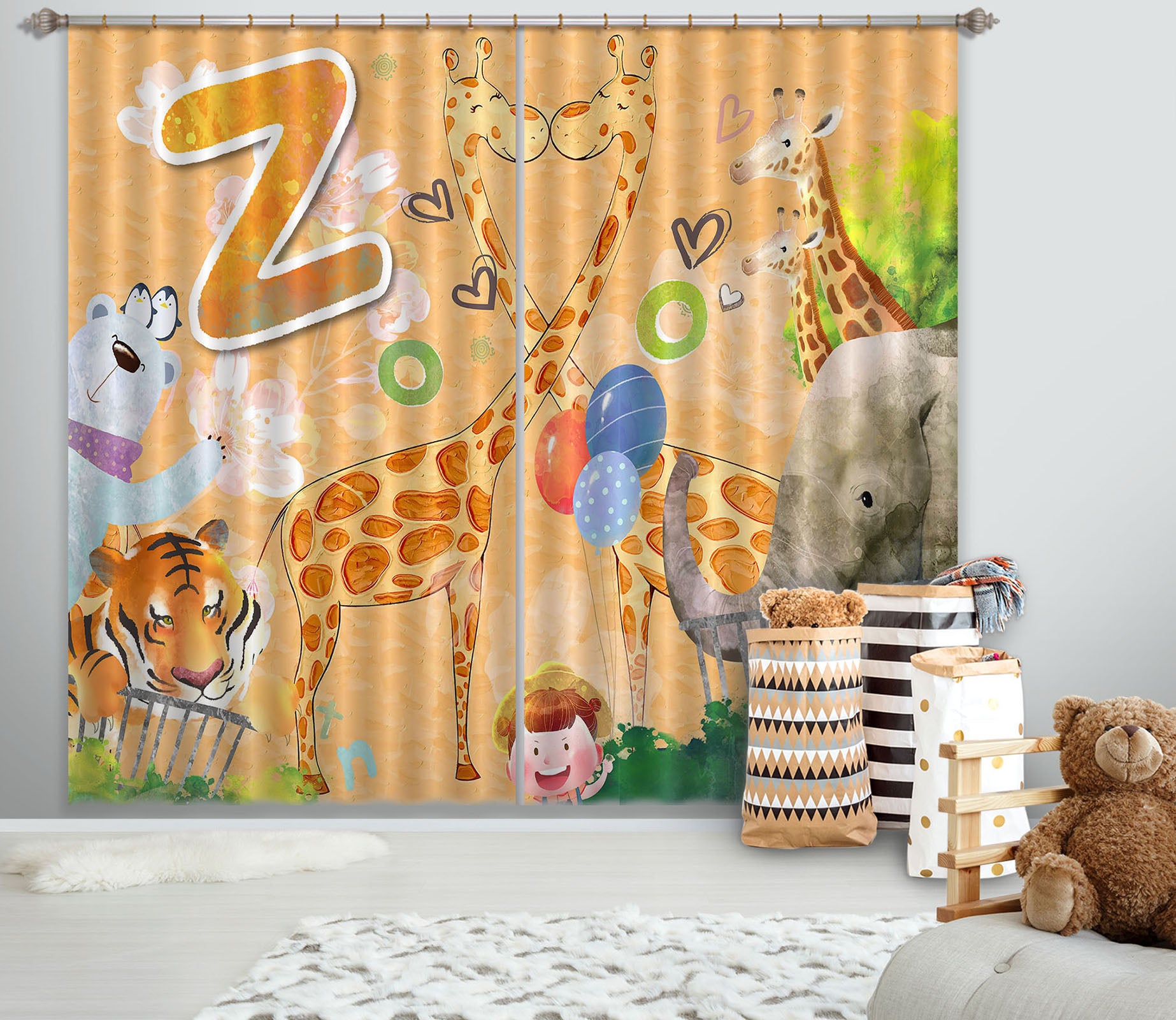 3D Cute Giraffe 728 Curtains Drapes