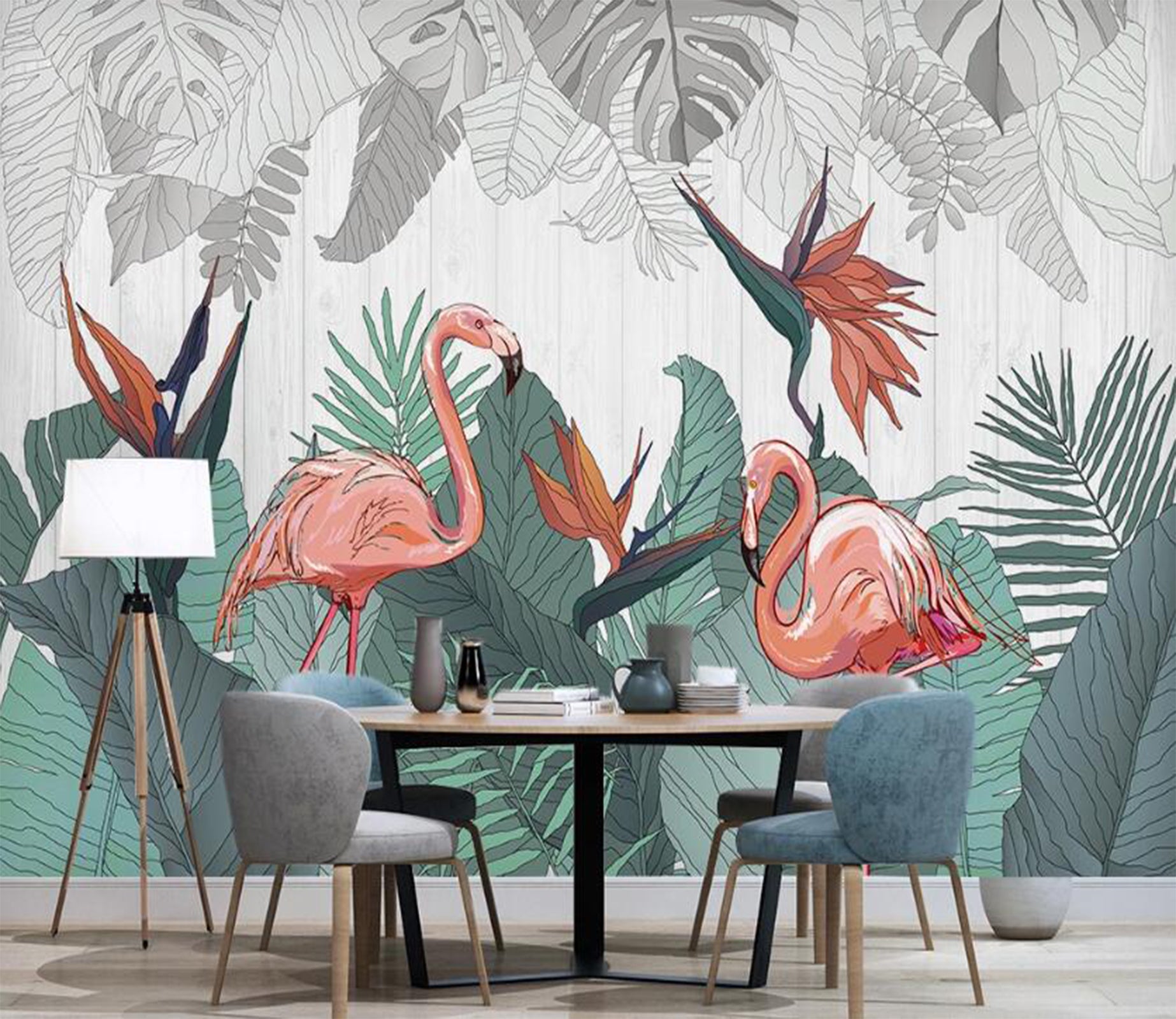 3D Elegant Orange Flamingos 2414 Wall Murals
