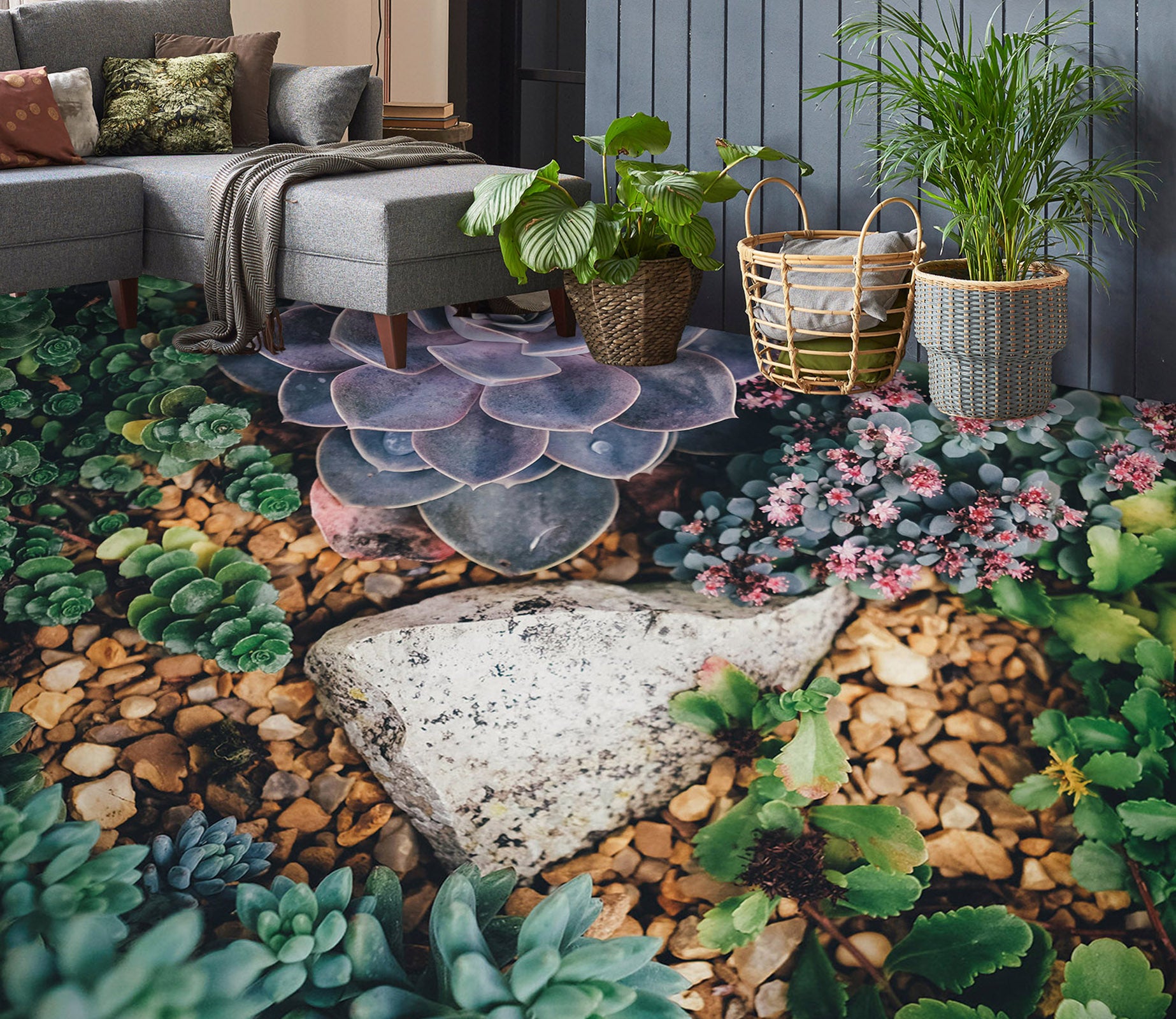 3D Purple Succulent Lotus 1488 Floor Mural