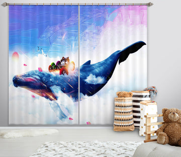 3D Blue Whale 729 Curtains Drapes