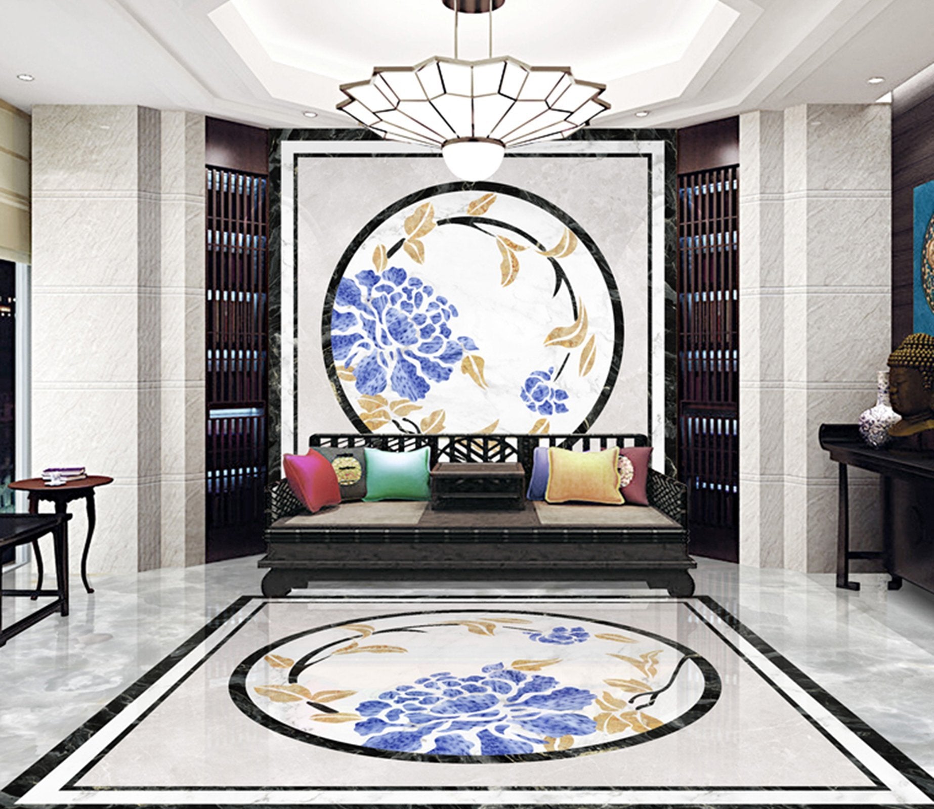 3D Blue Flowers WG447 Floor Mural Wallpaper AJ Wallpaper 2 