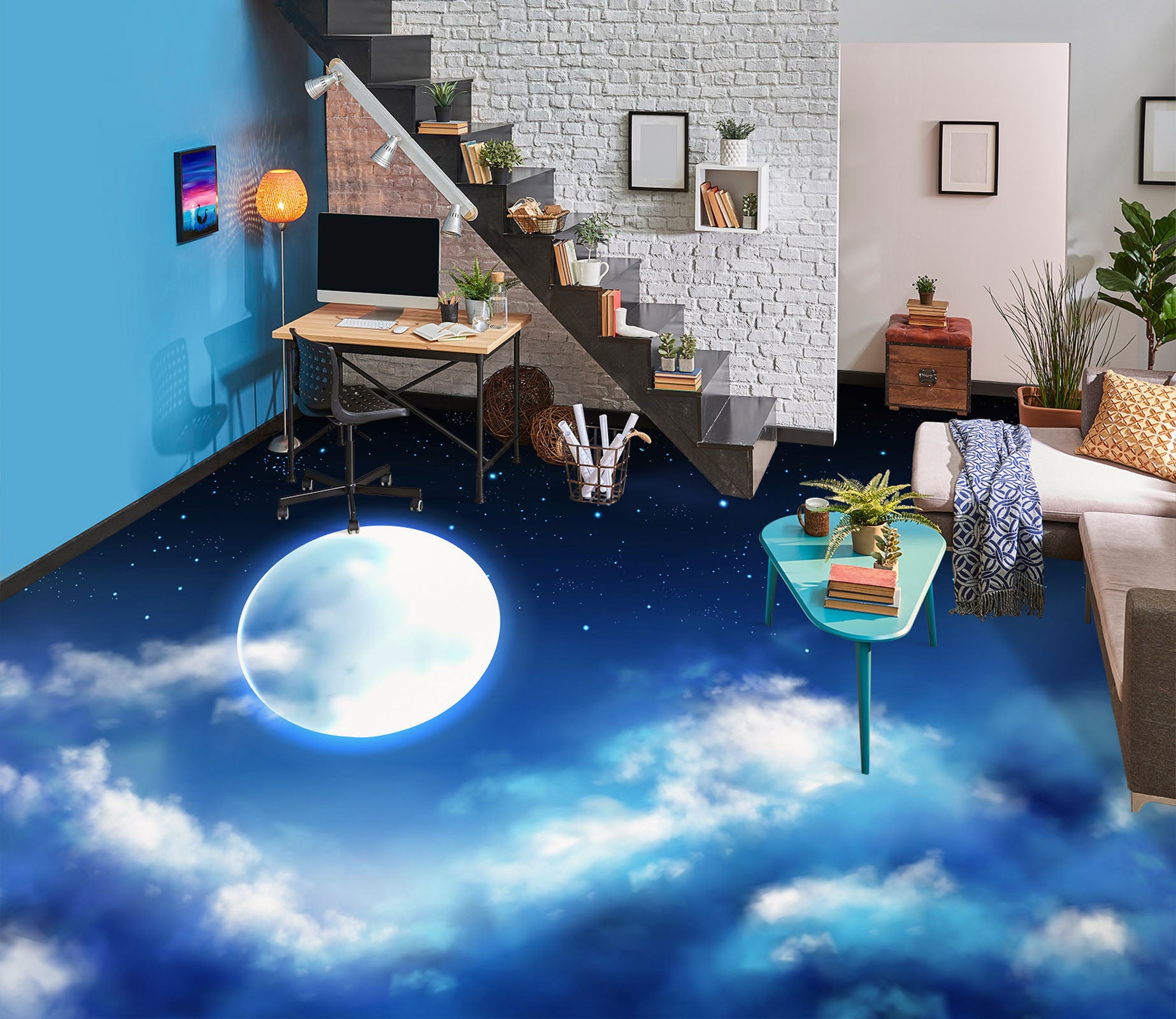 3D Gentle White Moon 1208 Floor Mural