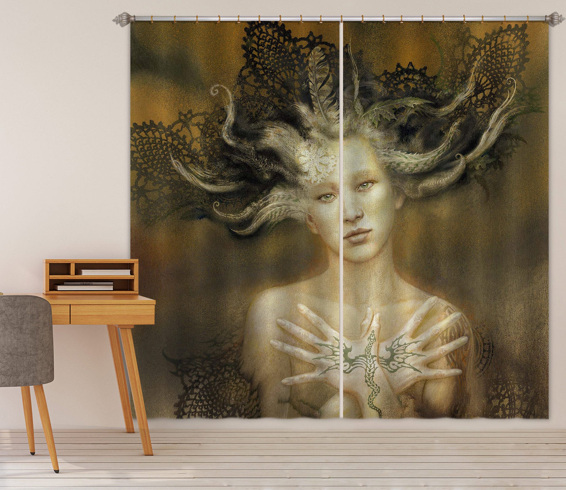 3D Dragon Girl 8017 Ciruelo Curtain Curtains Drapes