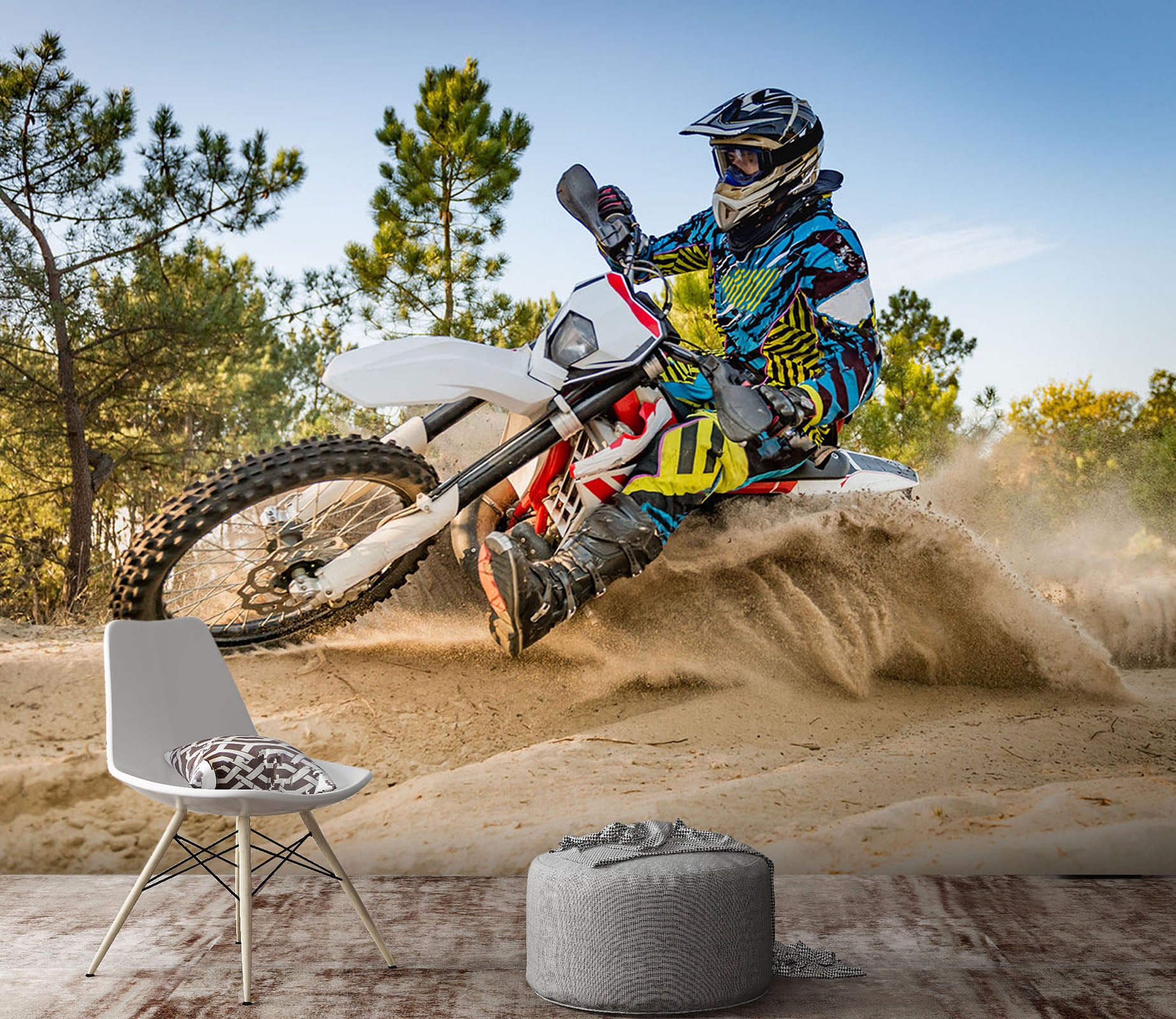 3D Parachuting Motorcycle 004 Vehicle Wall Murals