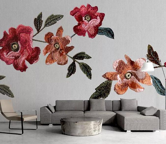 3D Embroidered Flowers 366 Wall Murals Wallpaper AJ Wallpaper 2 