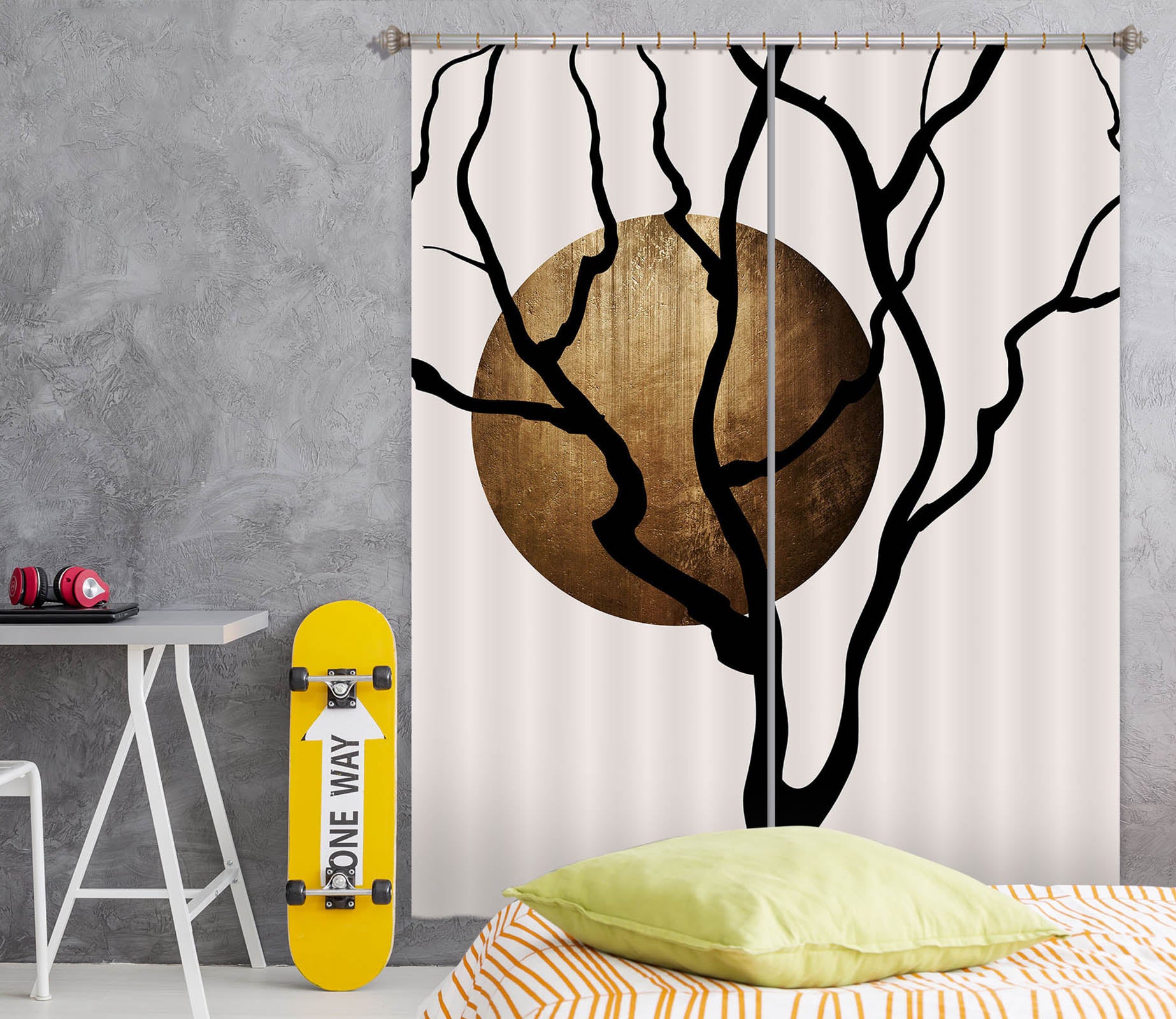 3D Golden Moon Tree 1088 Boris Draschoff Curtain Curtains Drapes