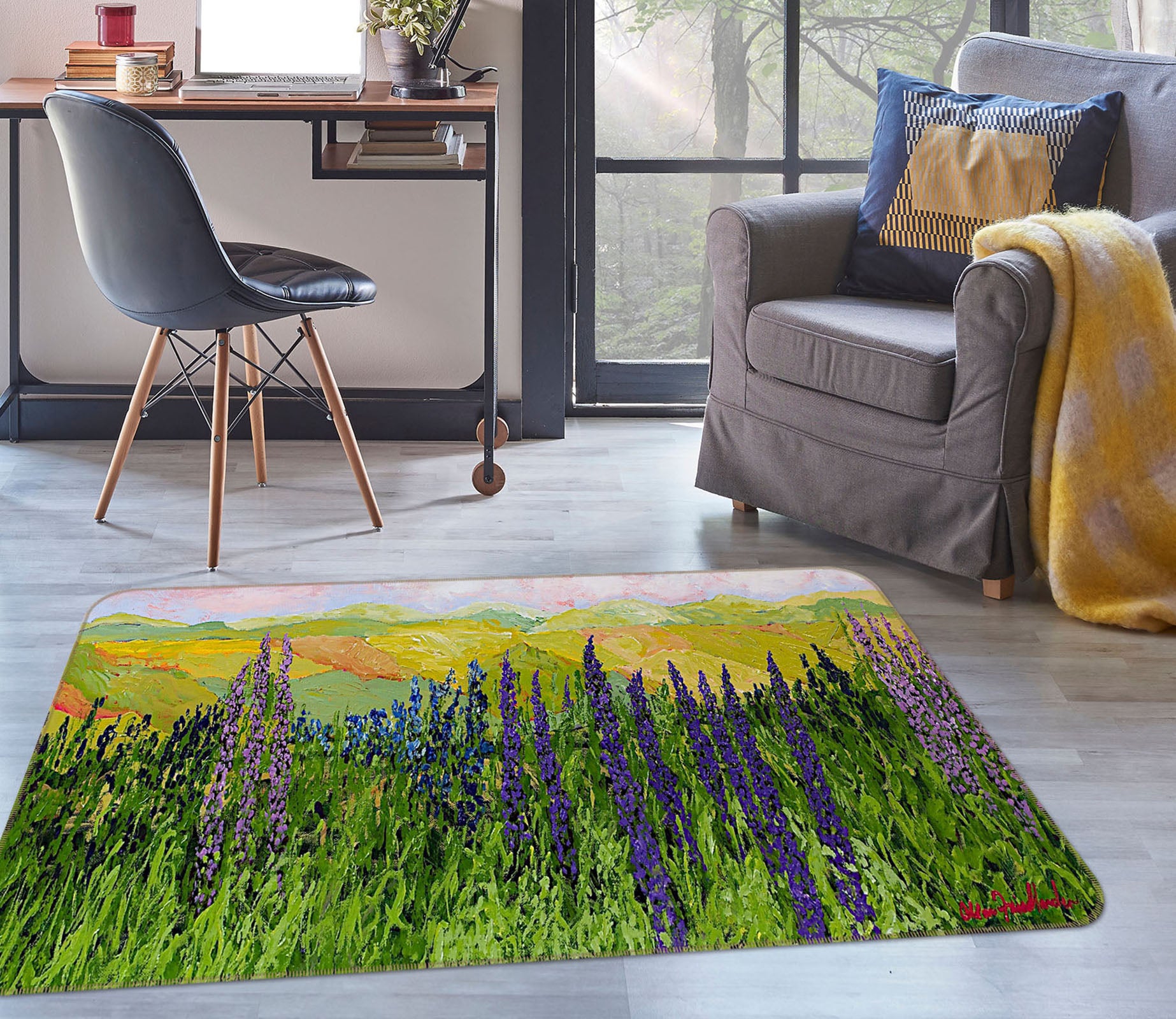 3D Purple Flowers 1023 Allan P. Friedlander Rug Non Slip Rug Mat