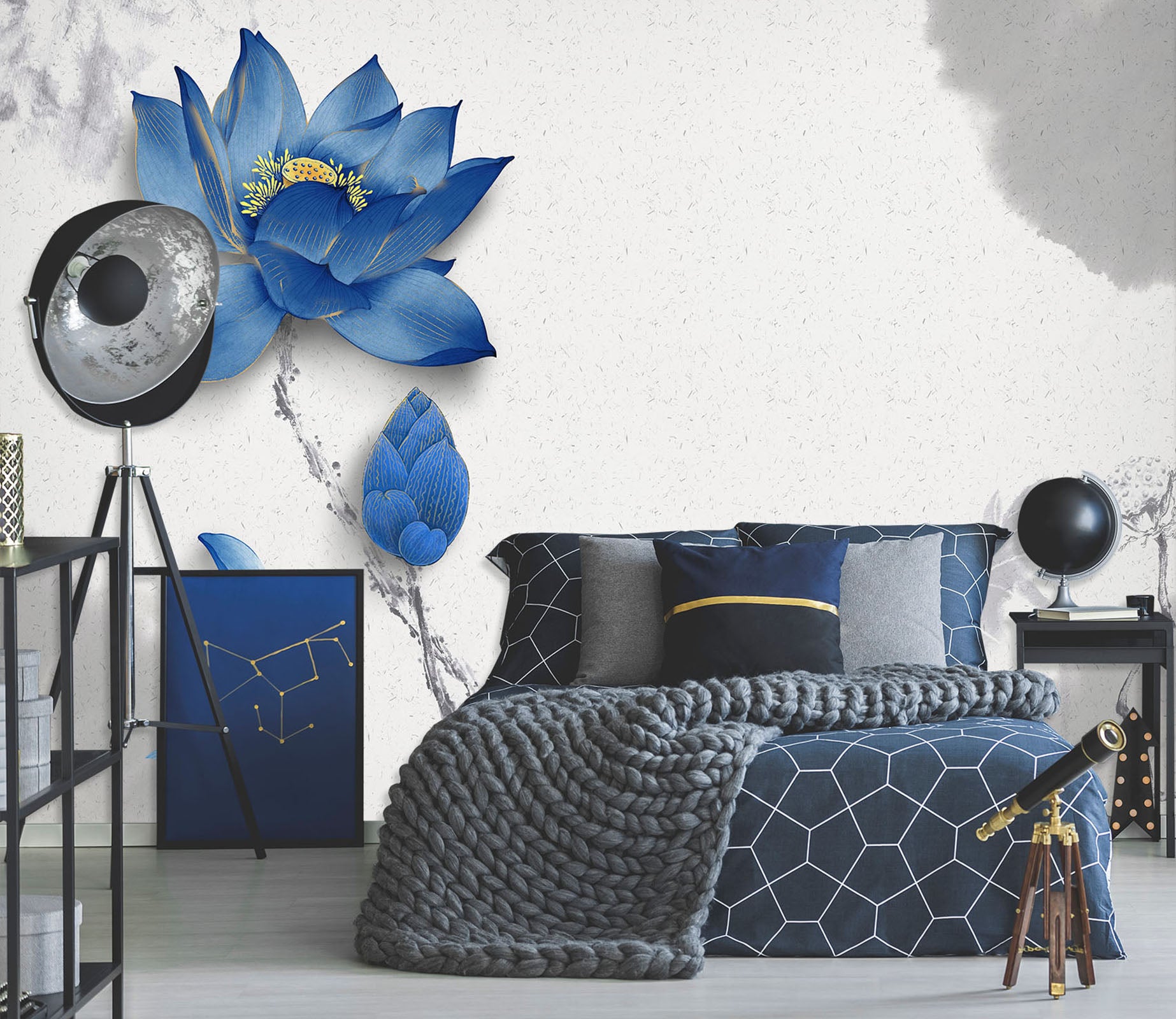 3D Blue Lotus 1470 Wall Murals